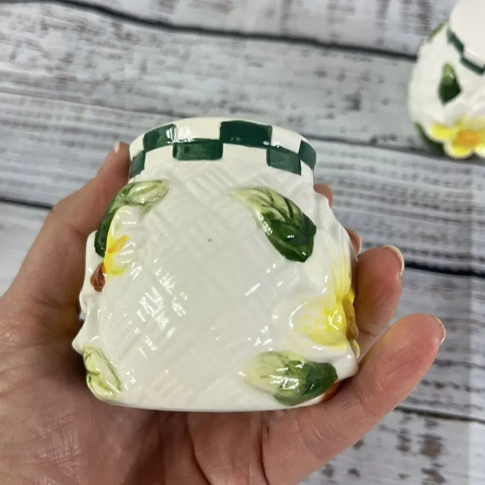 Vintage Youngs Salt & Pepper Shaker Set Magnolia Flower Country Farmhouse Yellow